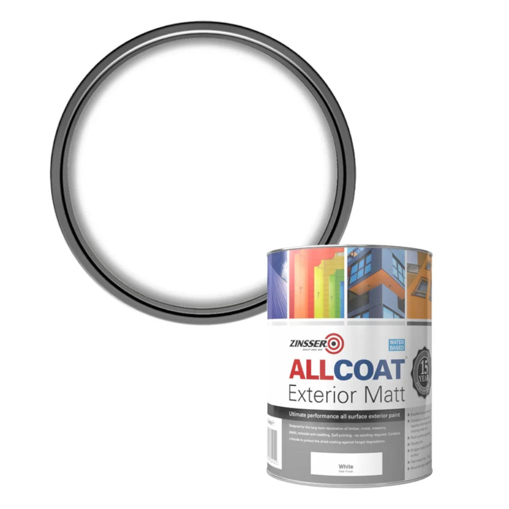 Zinsser AllCoat (Water Based) Exterior Matt White Paint 1 Ltr