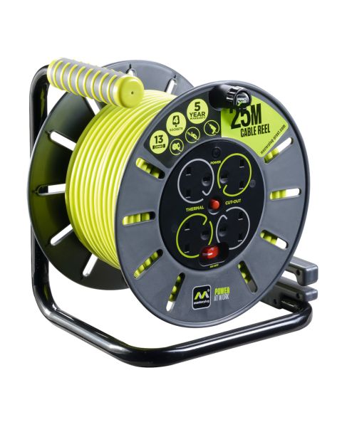 Masterplug Pro-XT 4 Socket Open High Visibility Cable Reel 25m 240v 13A